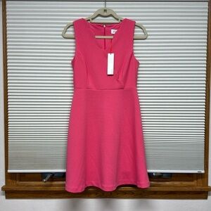 ELLE NWT Pandango Pink Scalloped Ribbed Faux Wrap Sleeveless Fit & Flare Dress